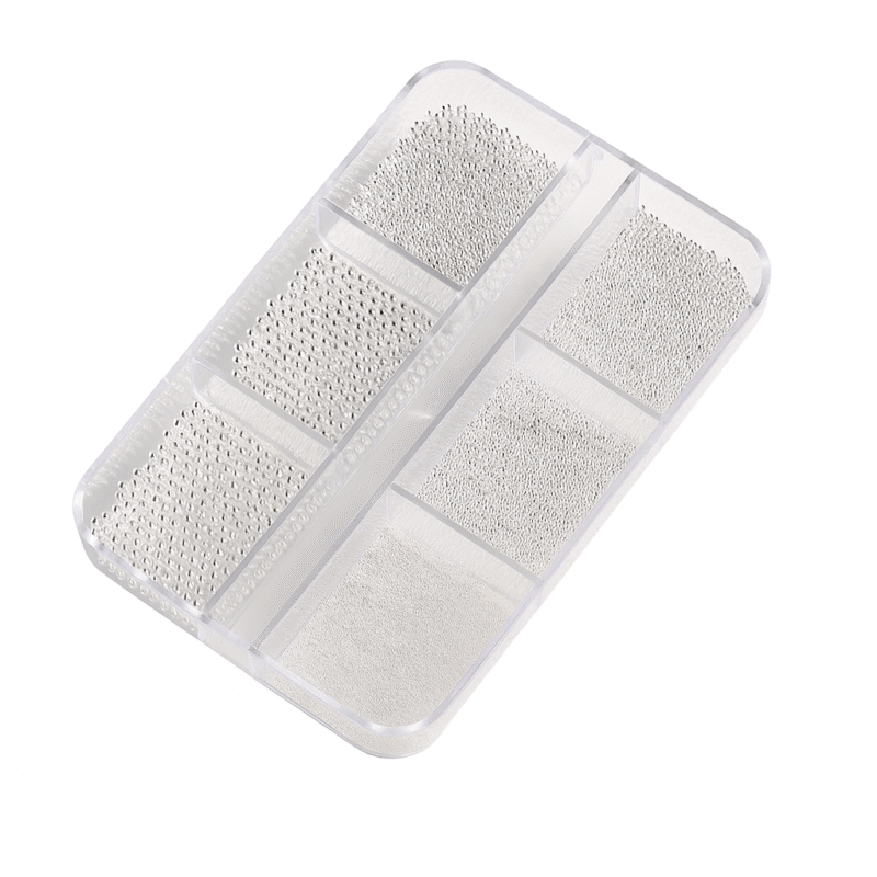 Metāla bumbiņu MIX kastīte – sudraba, 0,6–1mm