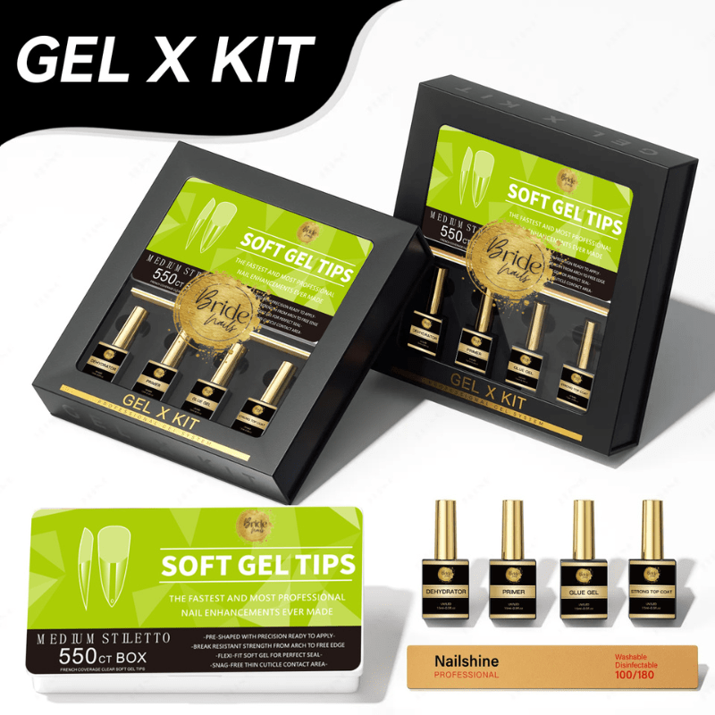 Soft Gel Tips uzklāšanas komplekts – 550 nagu galiņi + 4 gēli + nagu vīle